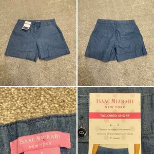 Isaac mizrahi womens tailored shorts sz 6 high rise chambray denim shorts nwt